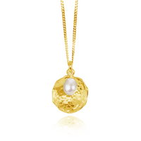 Hammered Disc & Rice Pearl Necklace