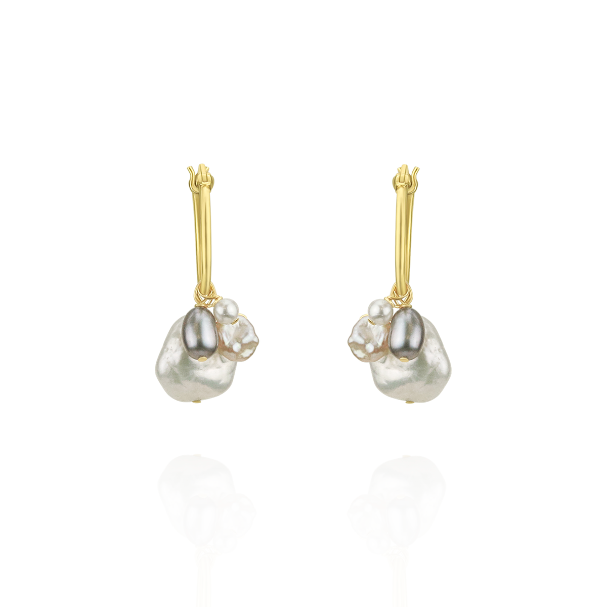 Cluster Pearl Hoop Earrings