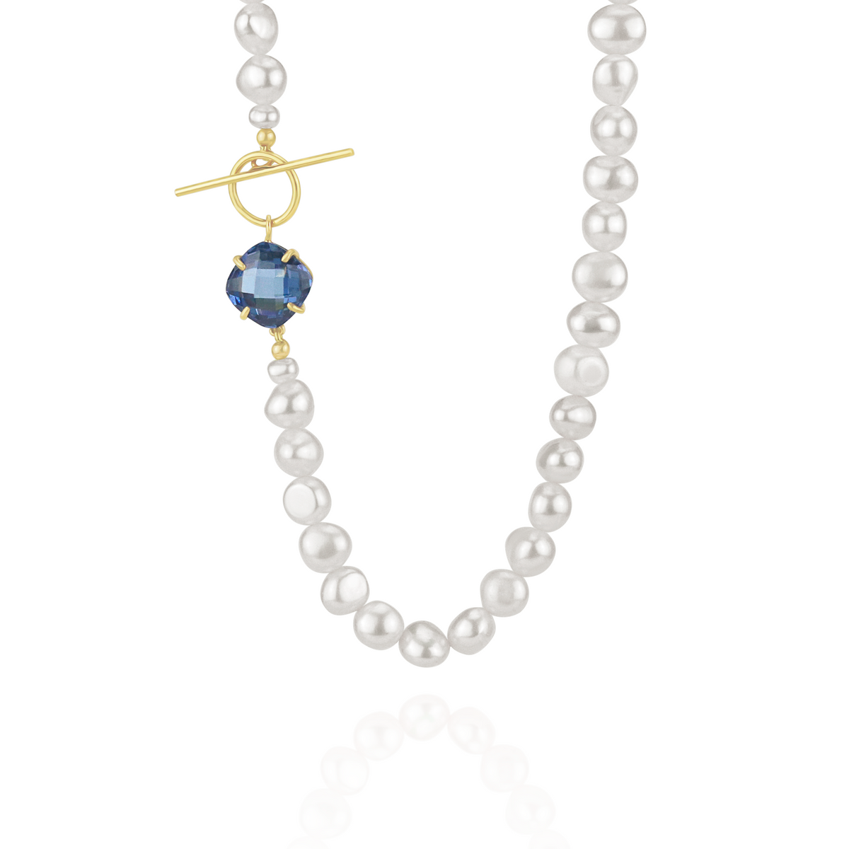 Pearl & Cushion Cut Gemstone Toggle Necklace