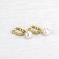 Pearl & Rectangular Clear Zircon Hoops