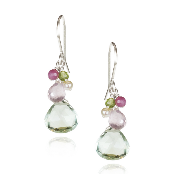 Green Amethyst Cluster Earrings