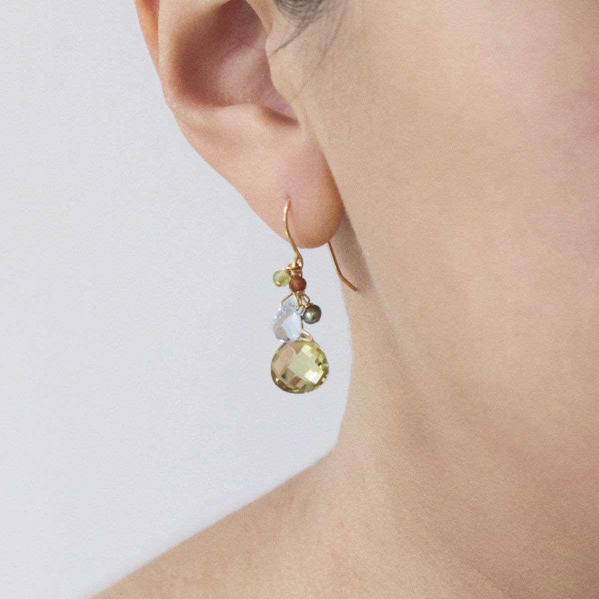 Olive Quartz Cluster Earrings