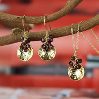 Hammered Discs & Gem Cluster Earrings