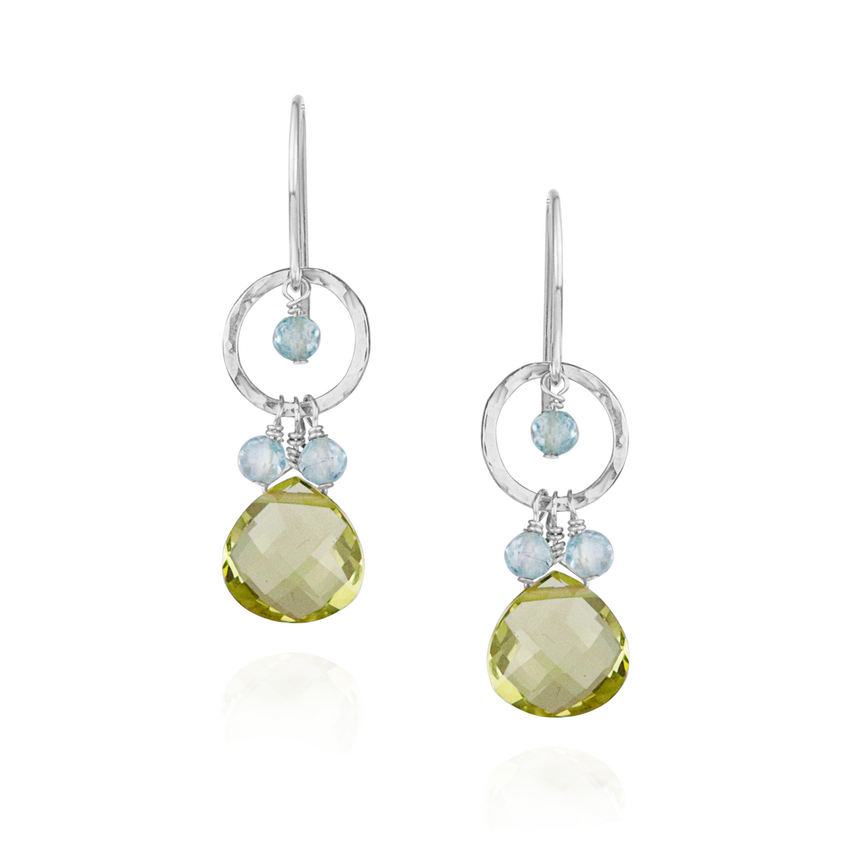 Hammered Circle & Gem Drop Earrings