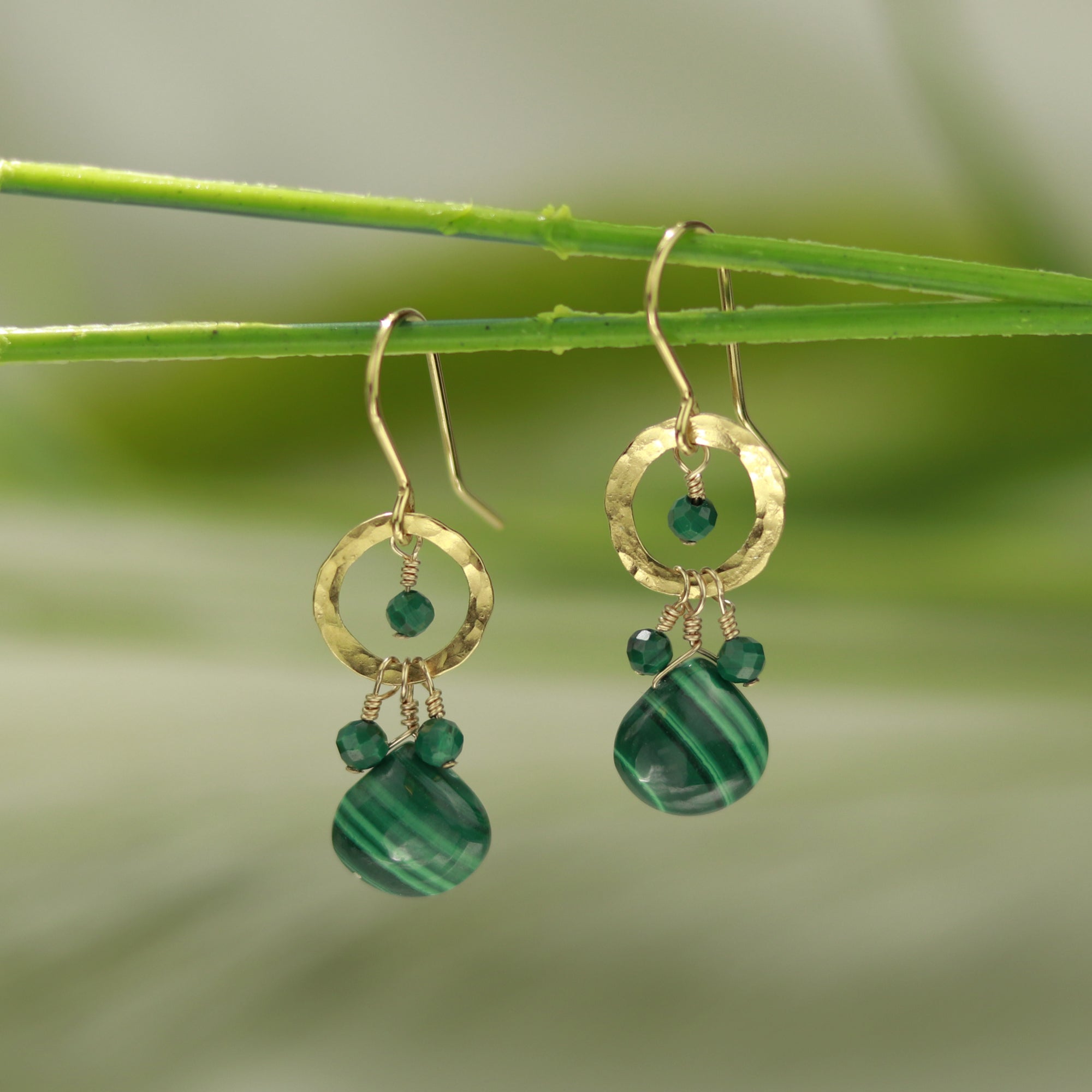 Hammered Circle Gem Drop Earrings Mounir Jewellery