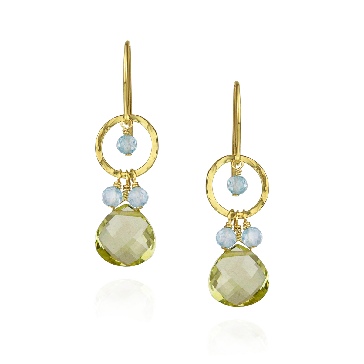 Hammered Circle & Gem Drop Earrings