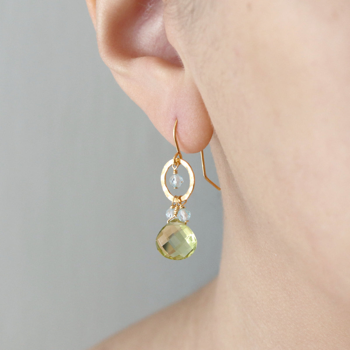 Hammered Circle & Gem Drop Earrings