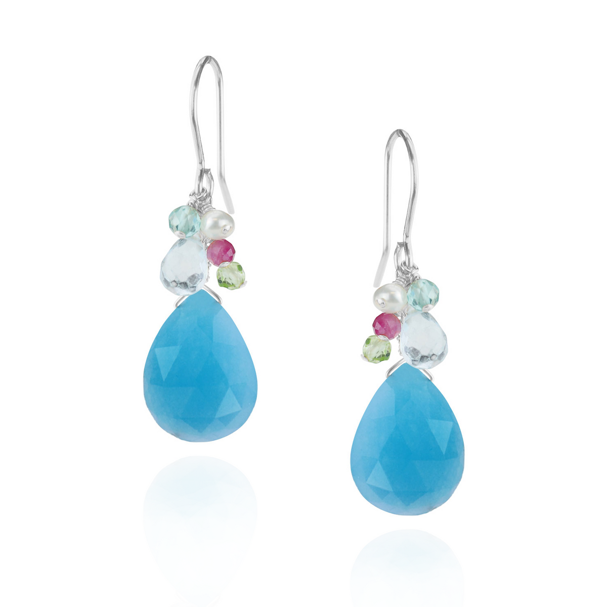 Blue Quartz Pear Shaped Cluster Earrings