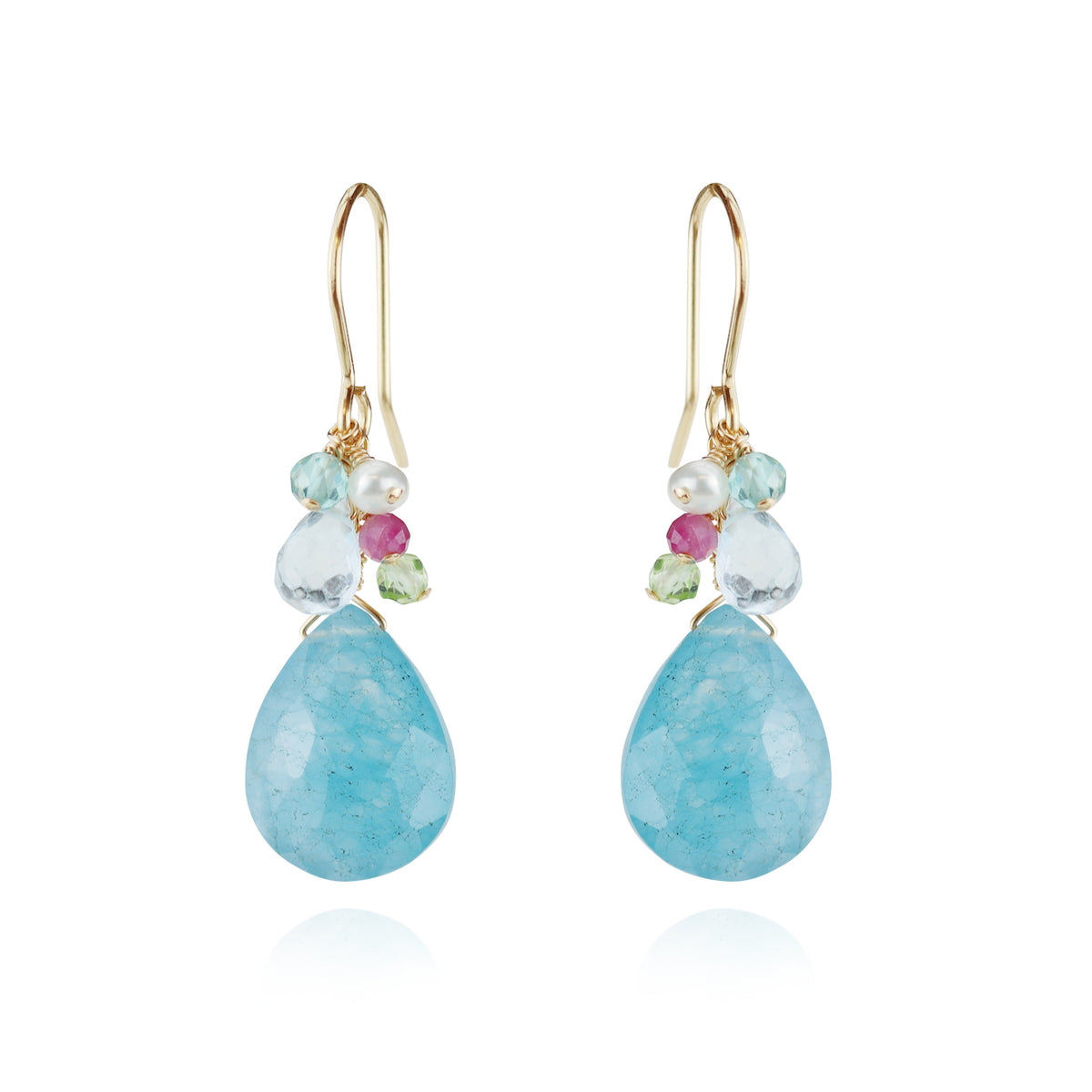 Blue Quartz Pear Shaped Cluster Earrings