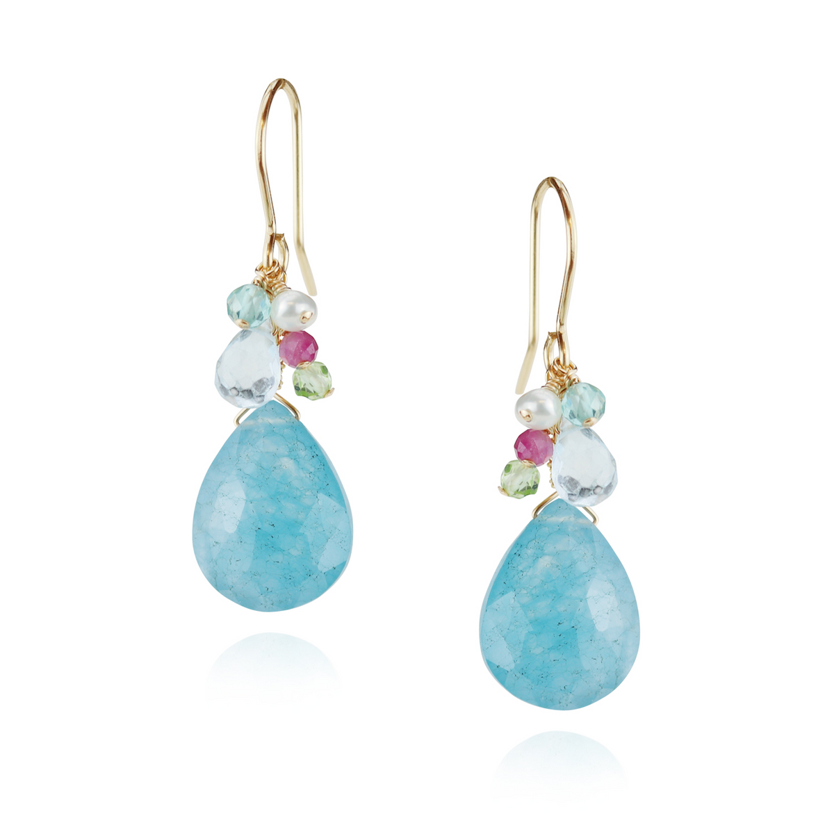 Blue Quartz Pear Shaped Cluster Earrings