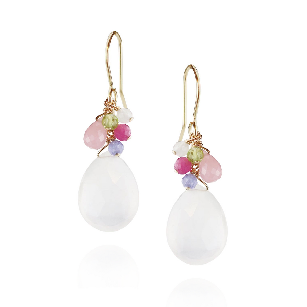 Pear Cut White Chalcedony Cluster Earrings