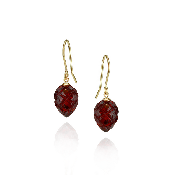Carved Garnet Zircon Leaf Earrings