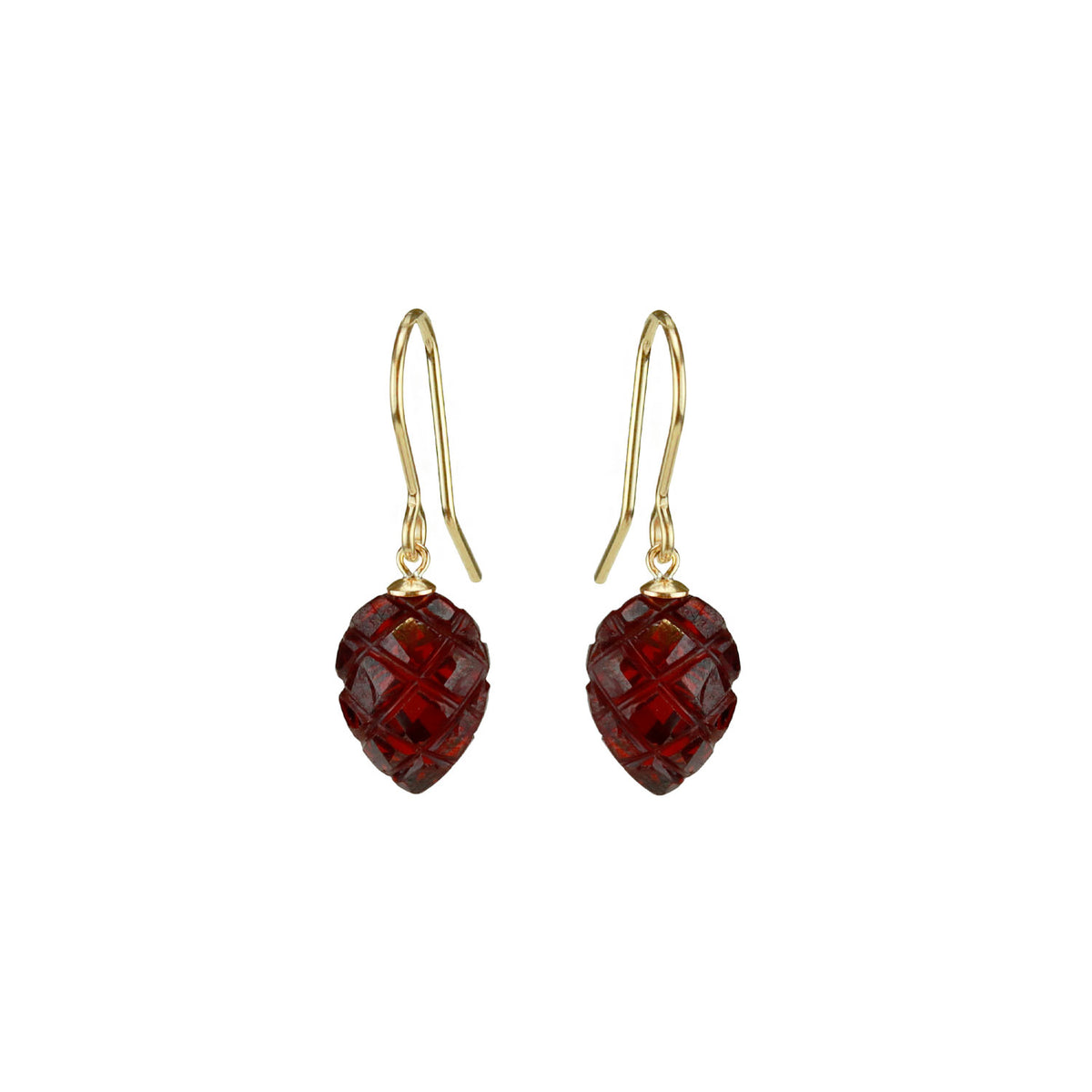 Carved Garnet Zircon Leaf Earrings