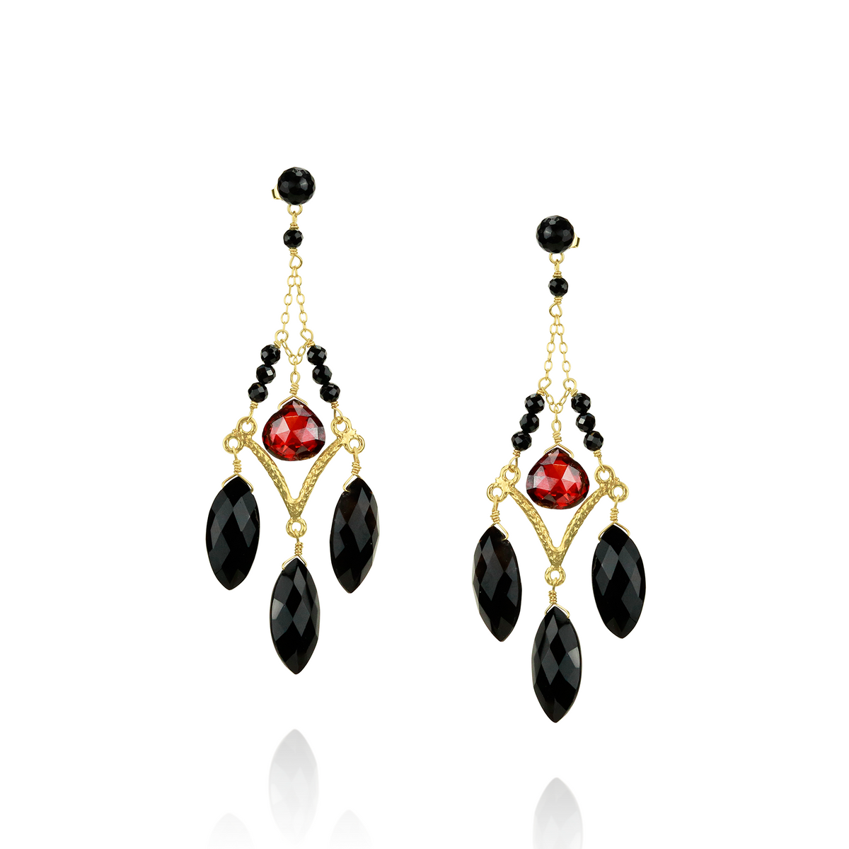 Black Onyx & Garnet Zircon Chandelier Earrings