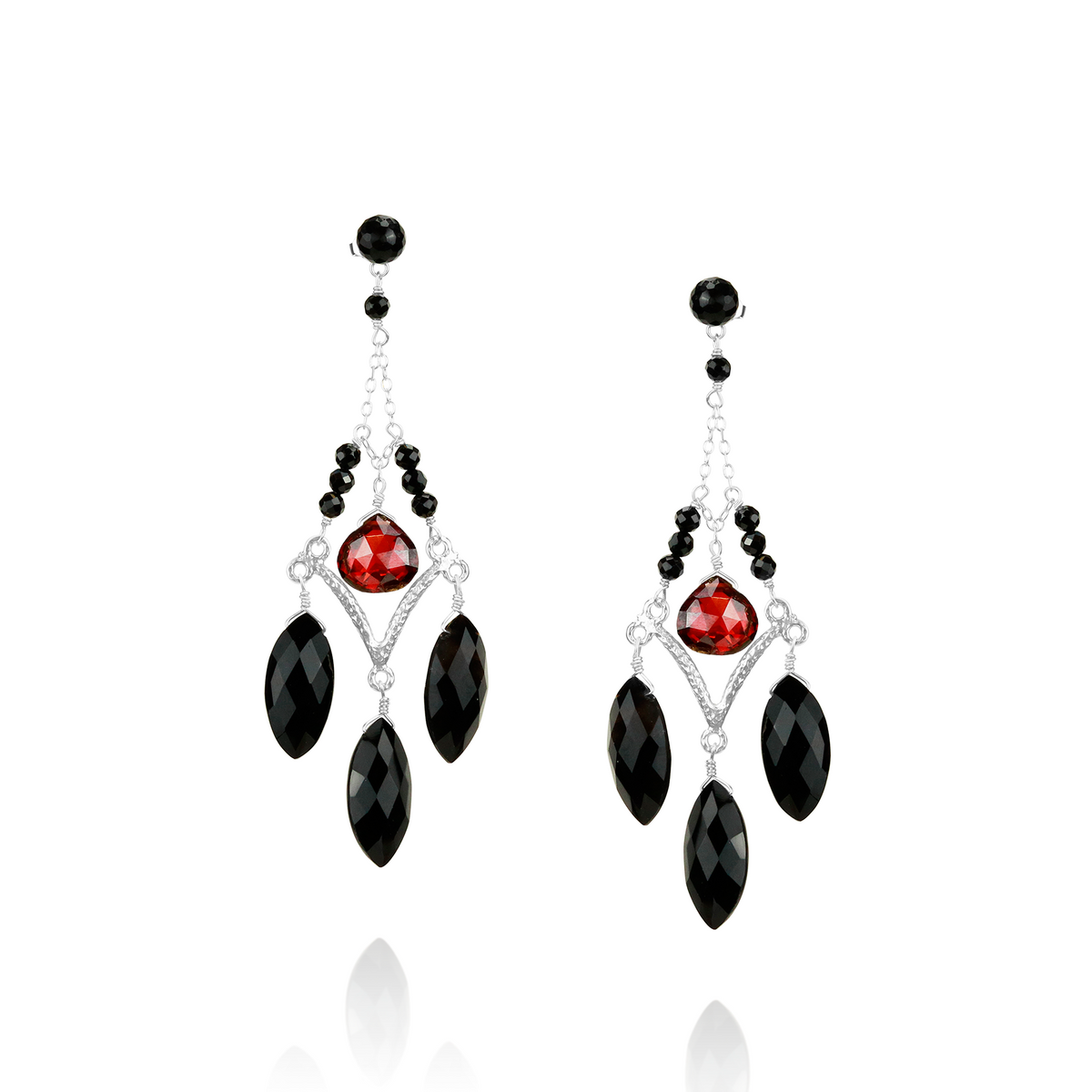 Black Onyx & Garnet Zircon Chandelier Earrings