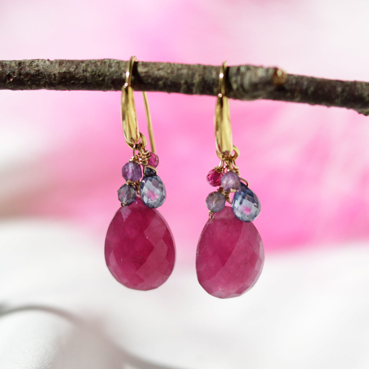 Pear Cut Gemstone Cluster Earrings