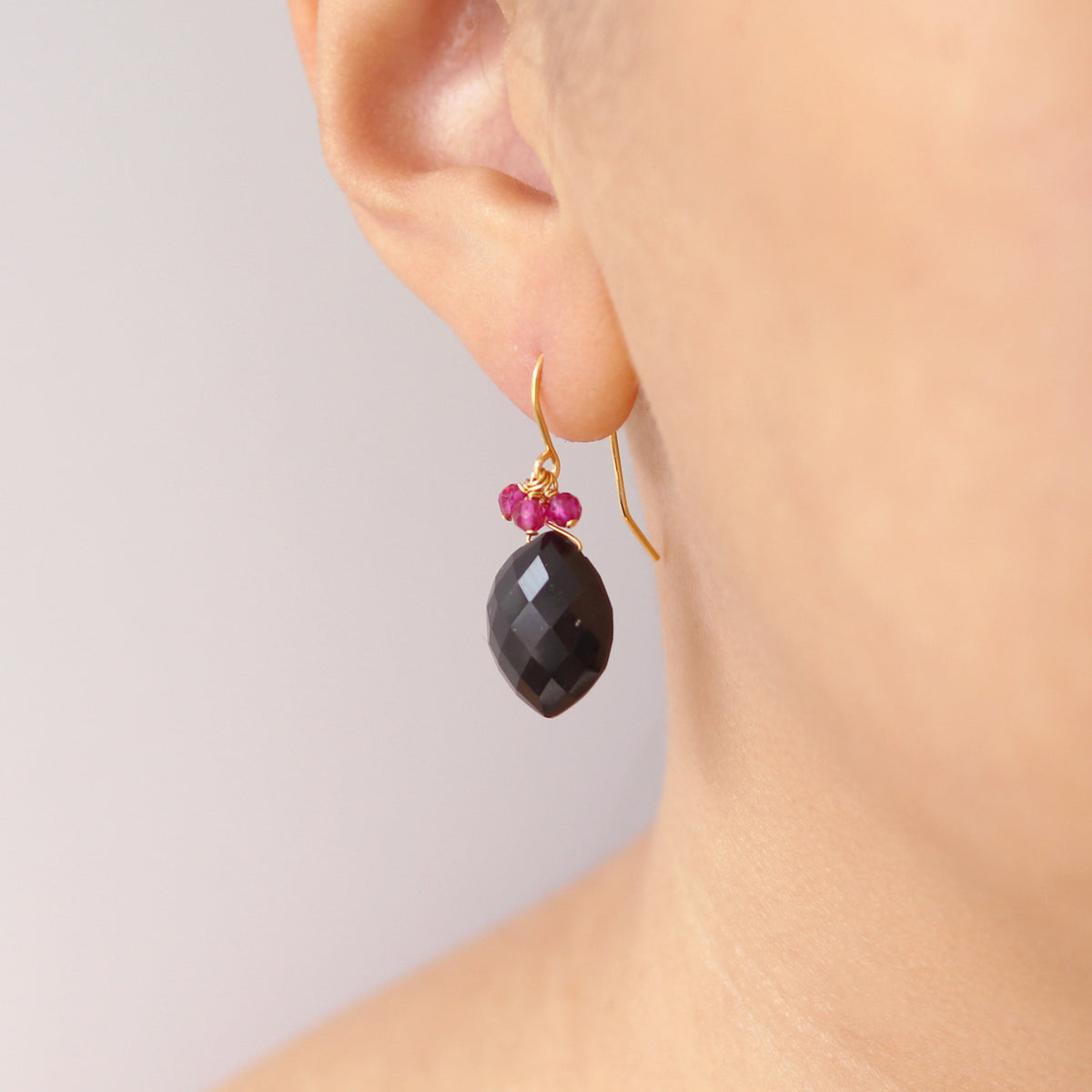 Black Onyx Marquise & Ruby Earrings