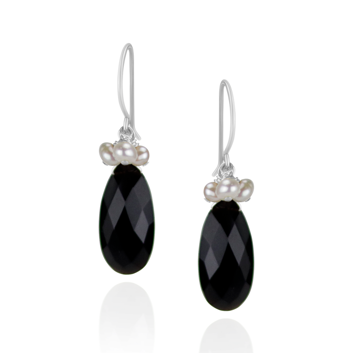 Black Onyx & Pearl Cluster Earrings