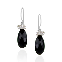 Black Onyx & Pearl Cluster Earrings