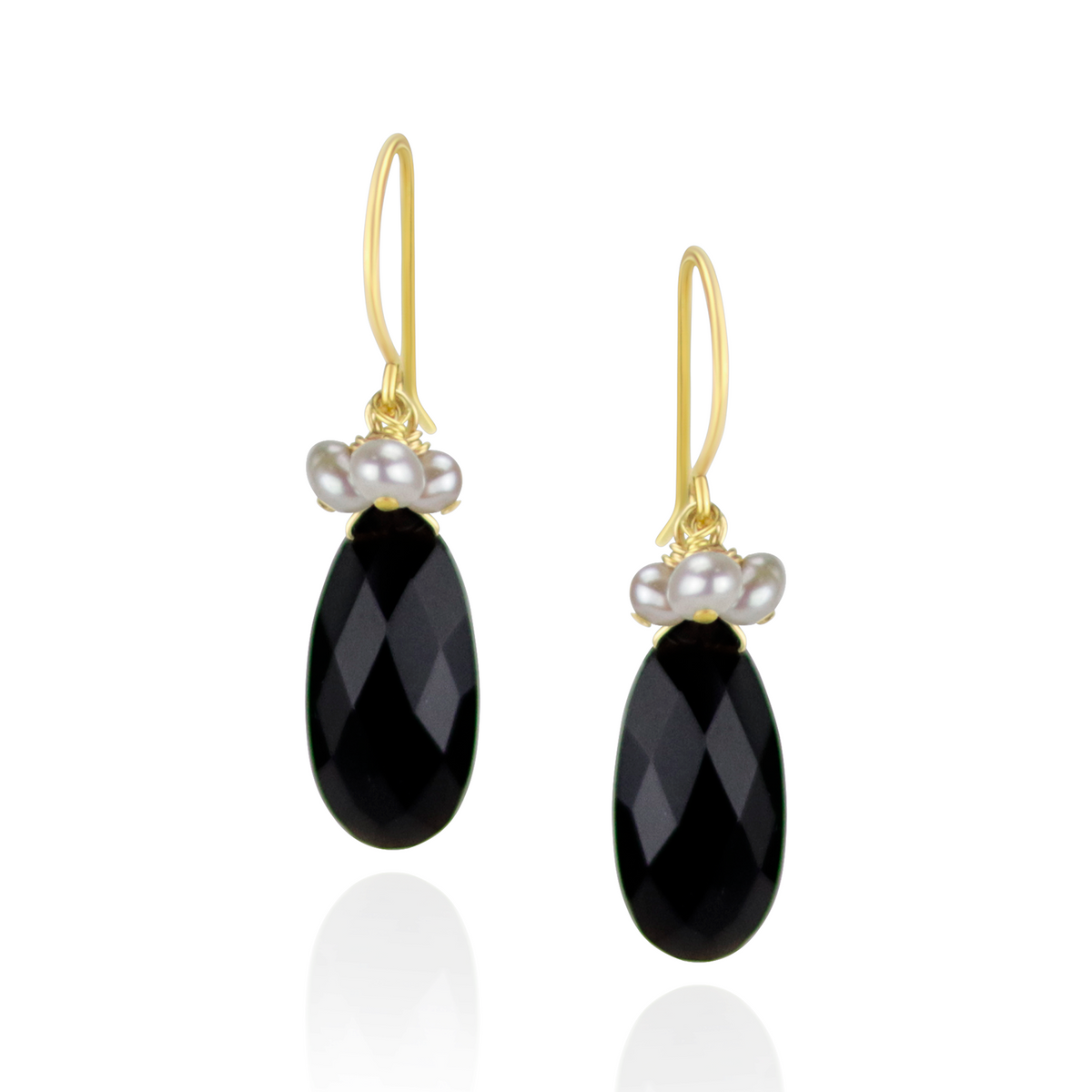 Black Onyx & Pearl Cluster Earrings