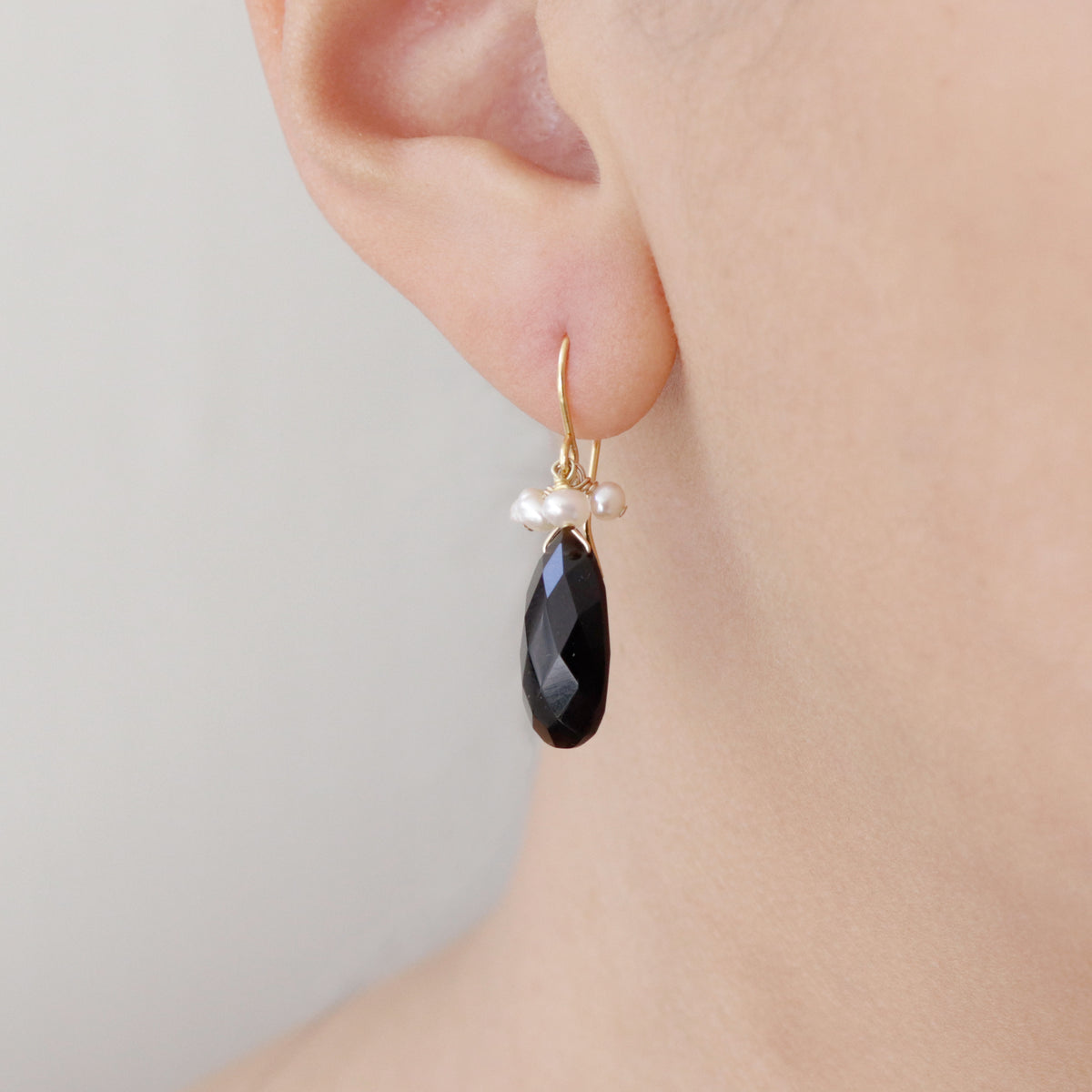 Black Onyx & Pearl Cluster Earrings