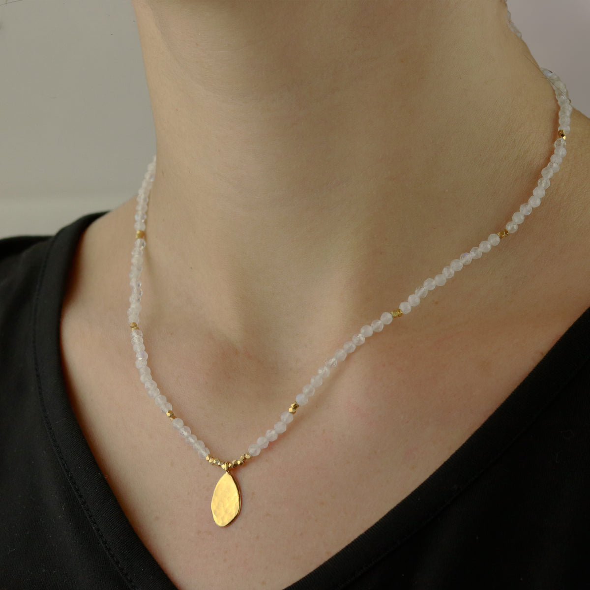 Hammered Teardrop & Faceted Beaded Necklace