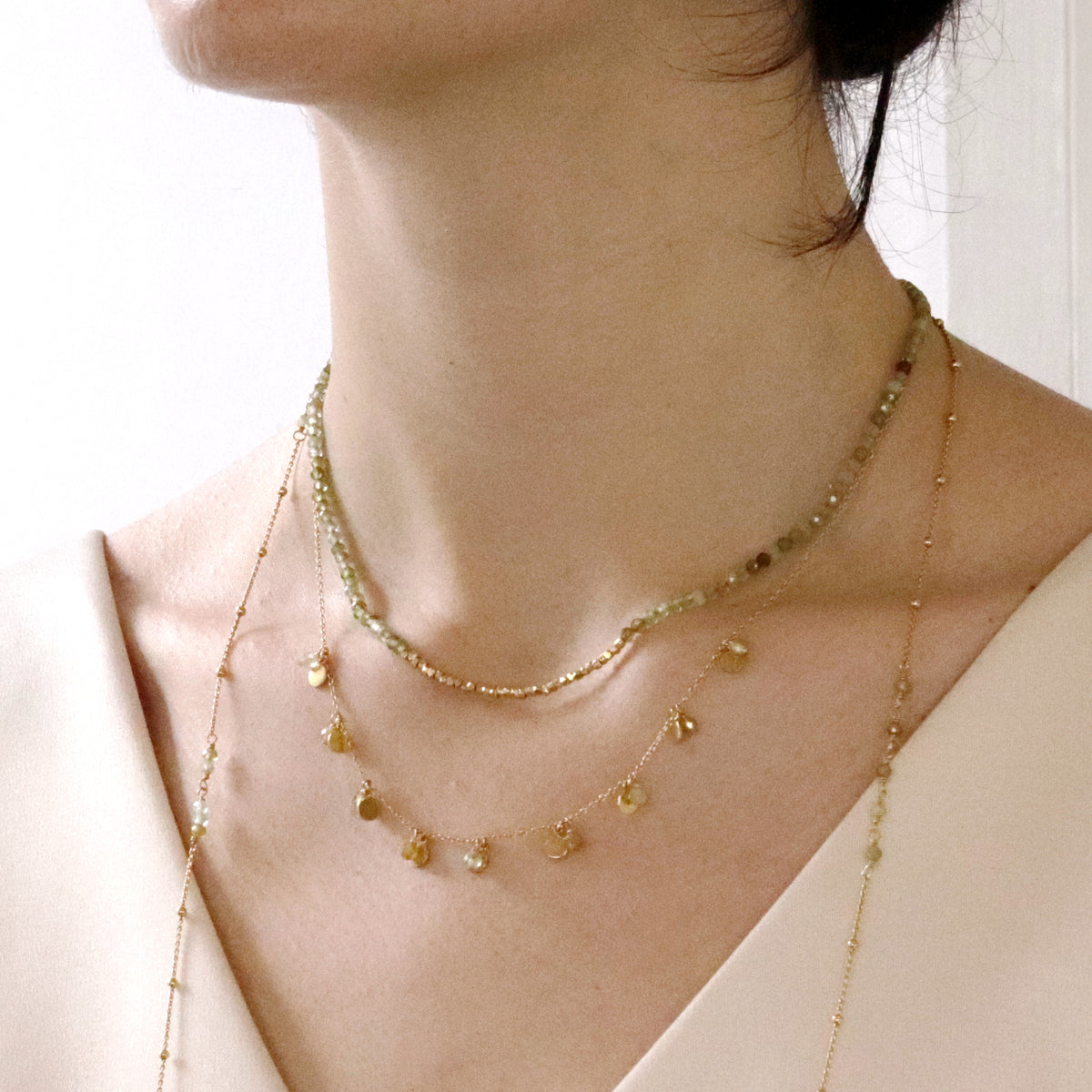 Shimmery Discs & Faceted Beads Necklace