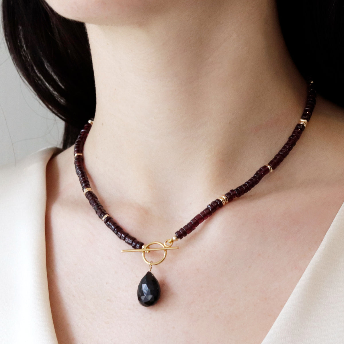 Garnet Heishi & Plated Hematite Toggle Pendant