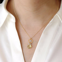 Hammered Circle & Gem Drop Necklace