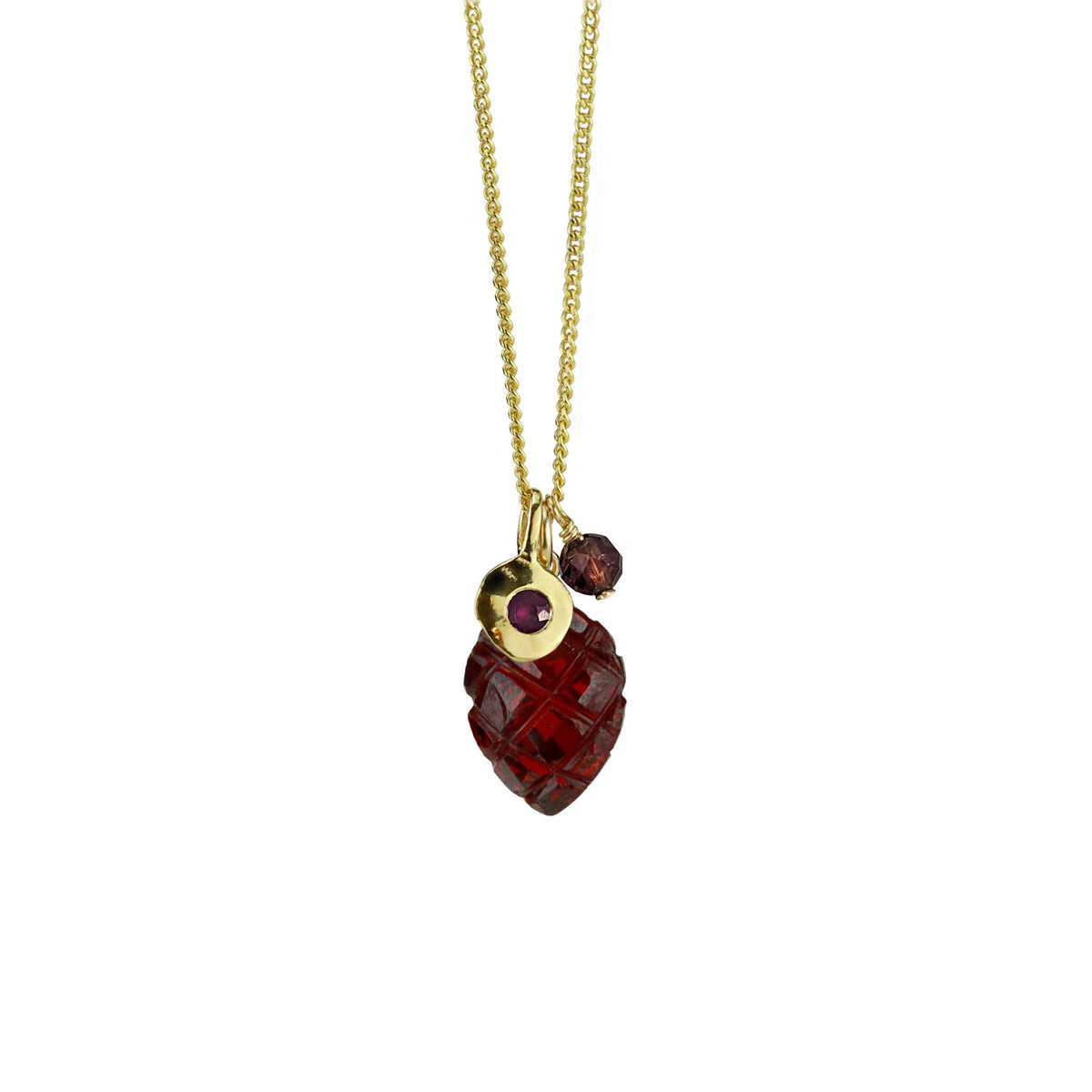 Carved Garnet Zircon Cluster Pendant Necklace