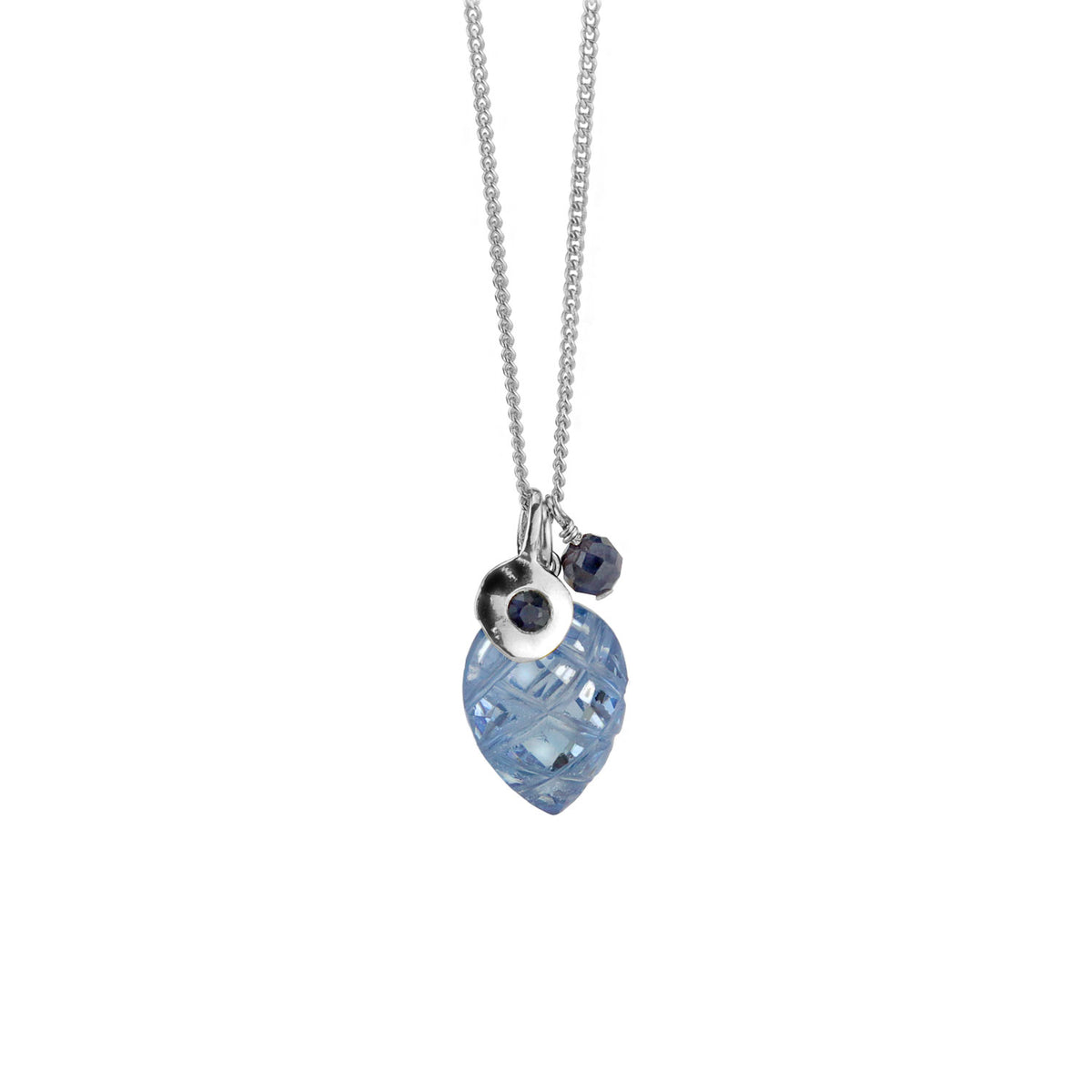 Carved Tanzanite Zircon Cluster Pendant Necklace