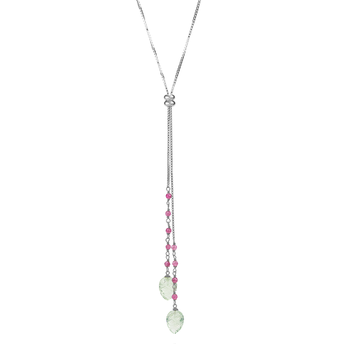 Carved Green Amethyst Lariat Necklace