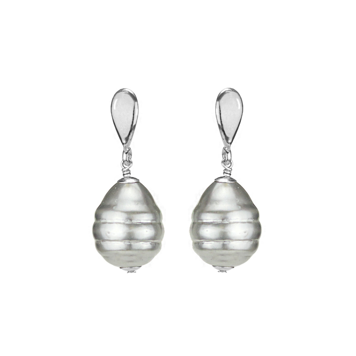 Grey Shell Pearl Drop Earrings