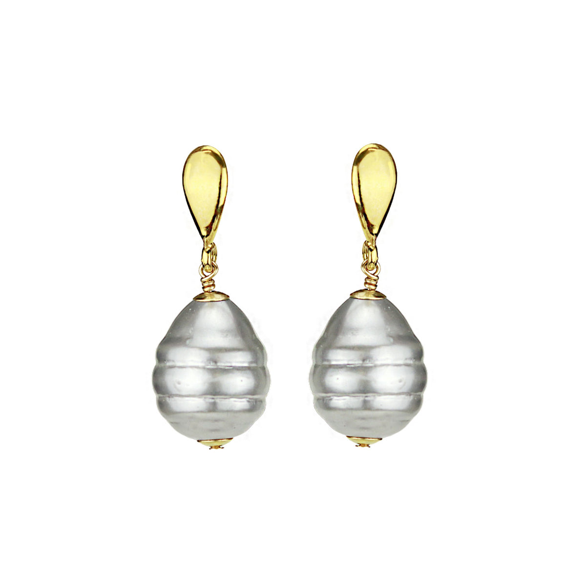 Grey Shell Pearl Drop Earrings