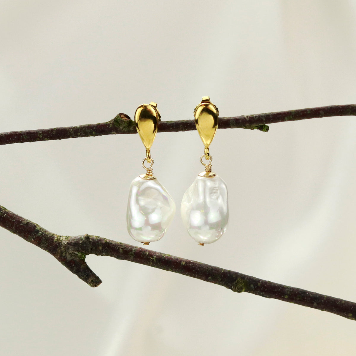 Gold Tops & Shell Pearl Earrings
