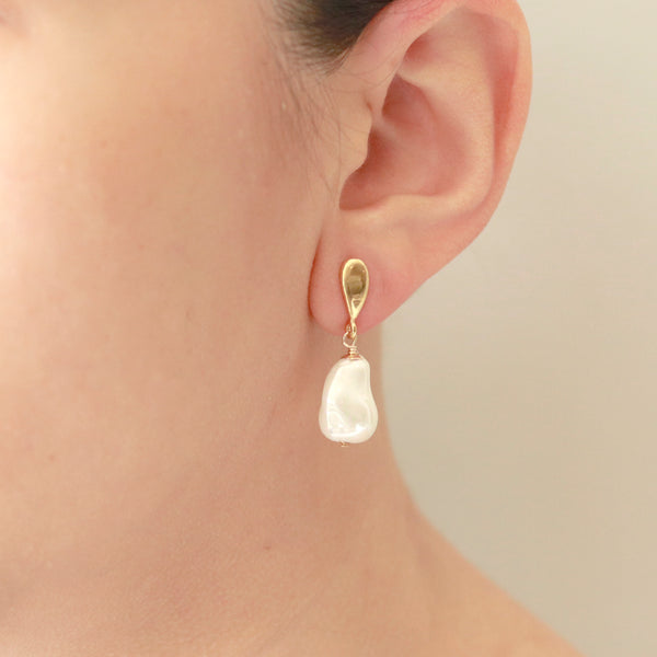 Gold Tops & Shell Pearl Earrings