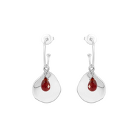 Flat teardrop briolette garnet oval hoop earrings, sterling silver handcrafted design