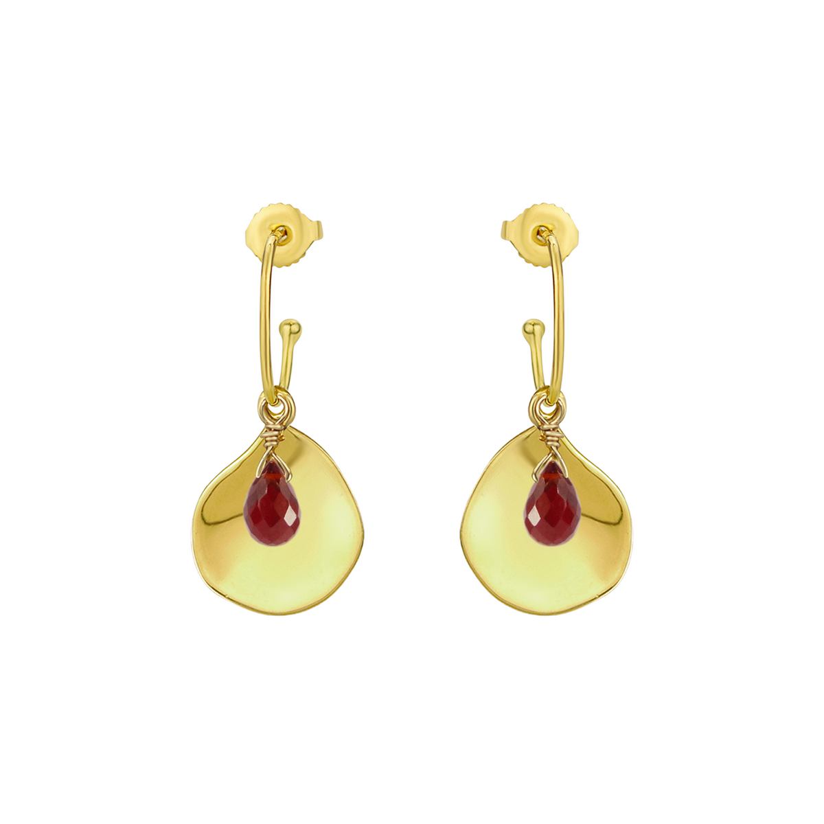 Flat teardrop briolette garnet oval hoop earrings – sterling silver handcrafted jewelry