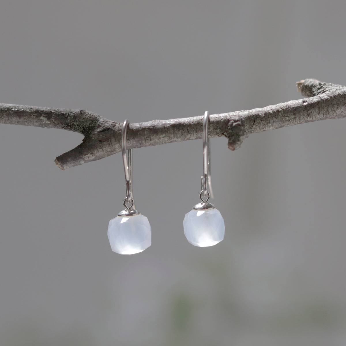 Silver Faceted Cube Earrings