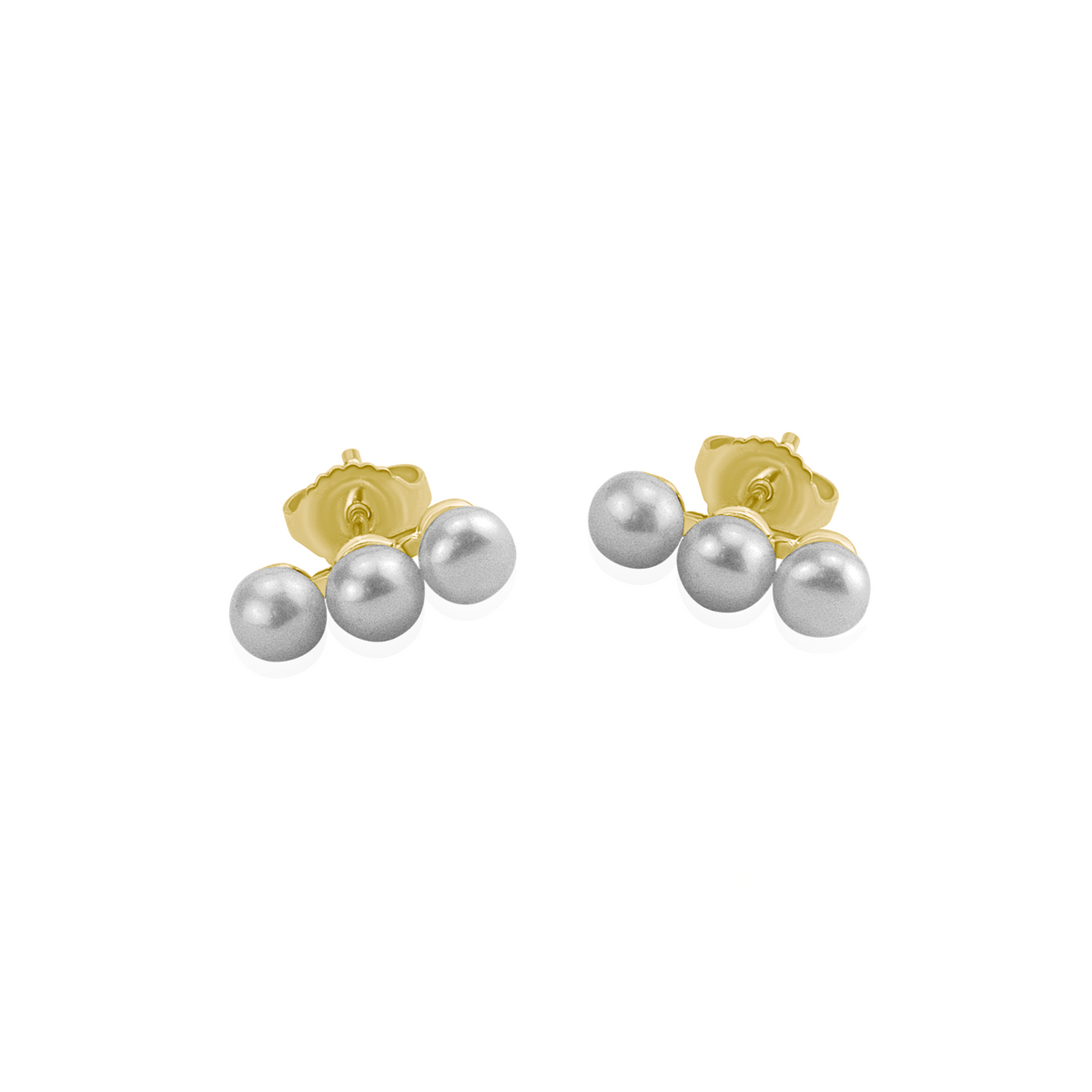 Elegant small triple pearl studs with gold plating, offering a refined and timeless style.