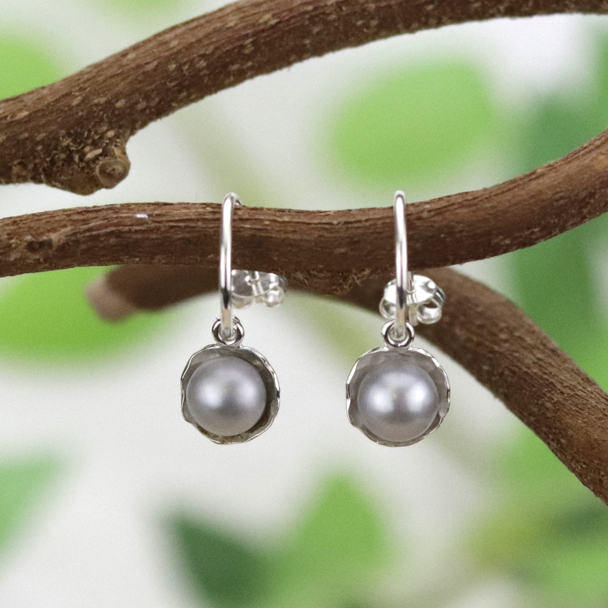 Small Grey Pearl Hoops