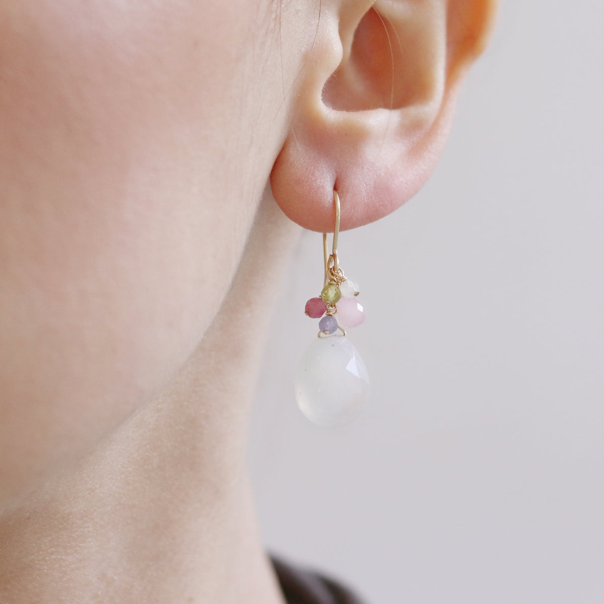 Pear Cut White Chalcedony Cluster Earrings