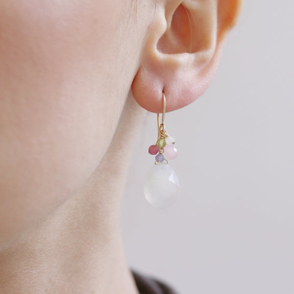 Pear Cut White Chalcedony Cluster Earrings