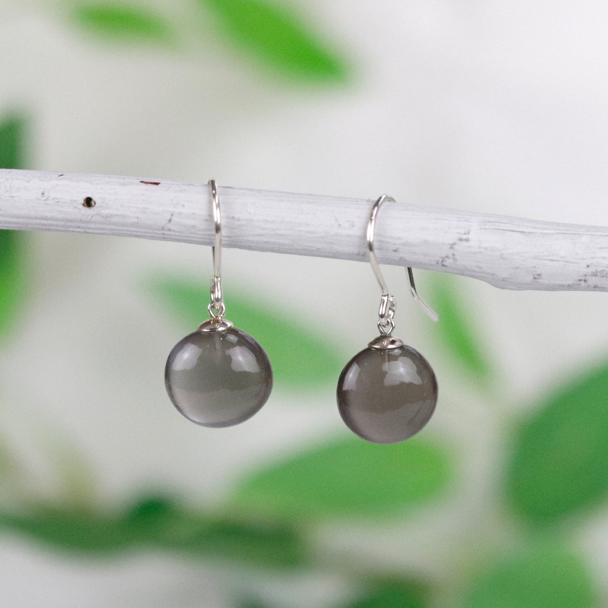 Grey Moonstone Coin Earrings