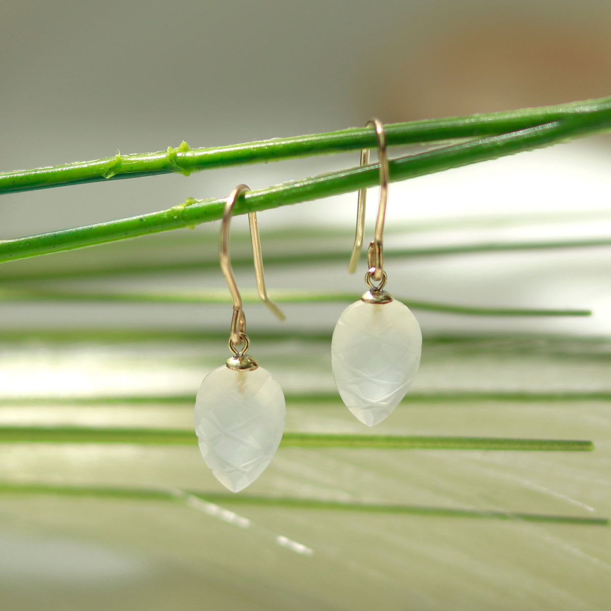 Carved Leaf Drop Earrings
