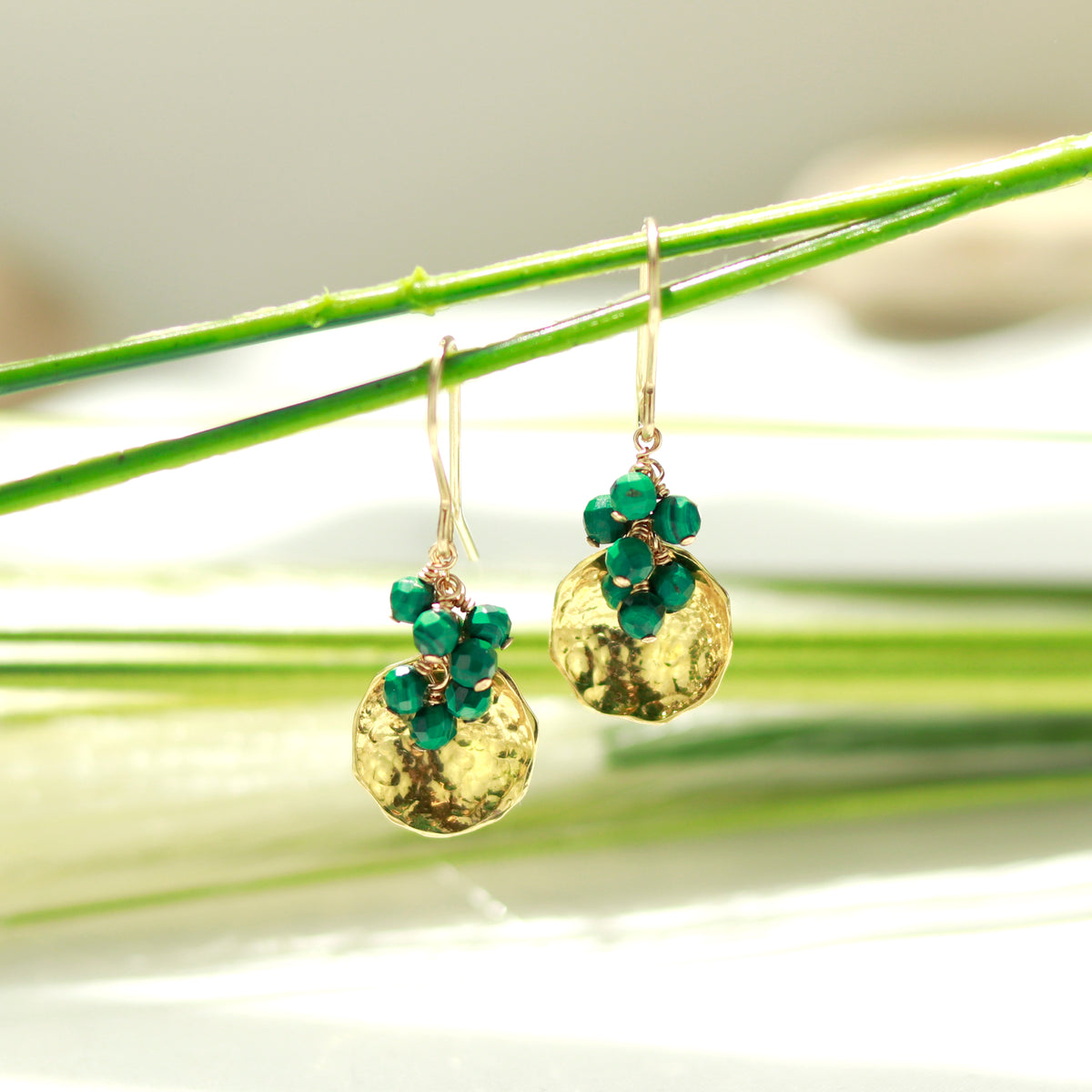 Hammered Discs & Gem Cluster Earrings
