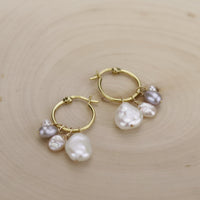 Cluster Pearl Hoop Earrings