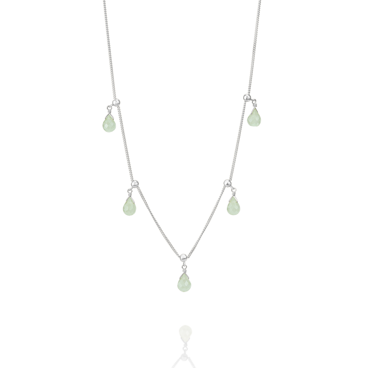 Delicate adjustable briolette necklace with aqua gemstones, offering a refined touch of elegance.