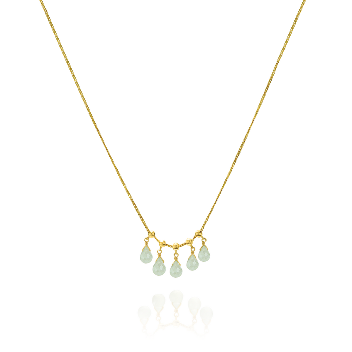 Delicate adjustable briolette necklace featuring stunning aqua gemstones, perfect for everyday elegance.