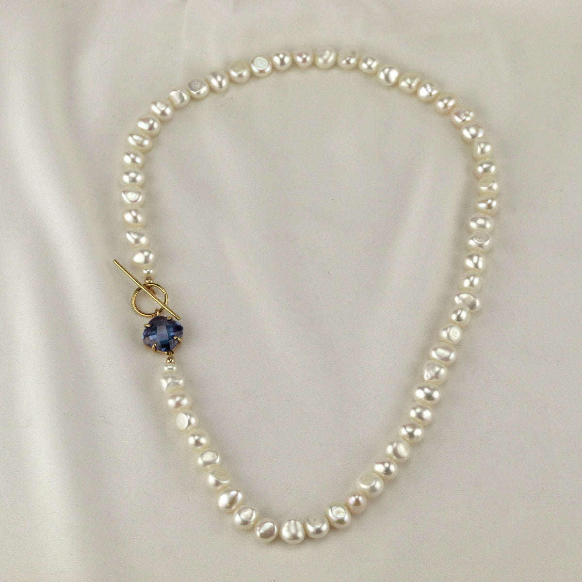 Pearl & Cushion Cut Gemstone Toggle Necklace